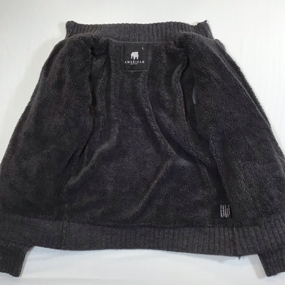 American Stitch Mens Cable Knit Sweater Jacket Size L Fleece Lined Plush Zip Up - Picture 8 of 13